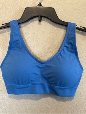 Jockey Set of 2! Seamfree Cotton Blend Blue & Beige Bralettes Sewn in Pads Med